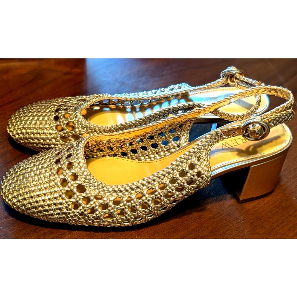 J.Crew Factory Woven Slingback Heels Gold Metallic Size 8.5 EUC - Picture 2 of 6